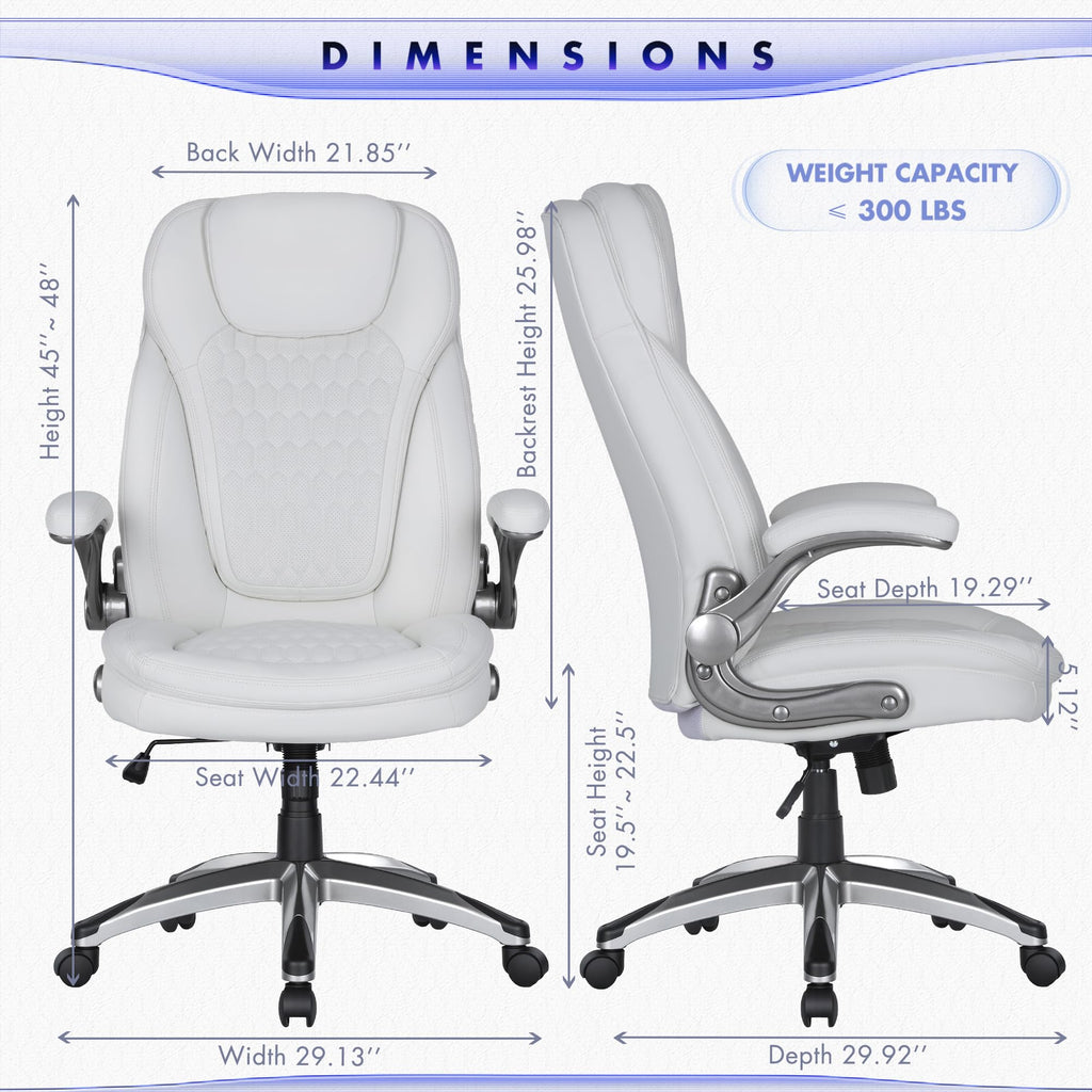 COLAMY High Back Executive Office Chairs, Ergonomic PU Leather Desk Chairs with Flip-Up Armrests, Adjustable Height, Lumbar Support, Comfortable Computer Chairs for Home Office, Set of 2