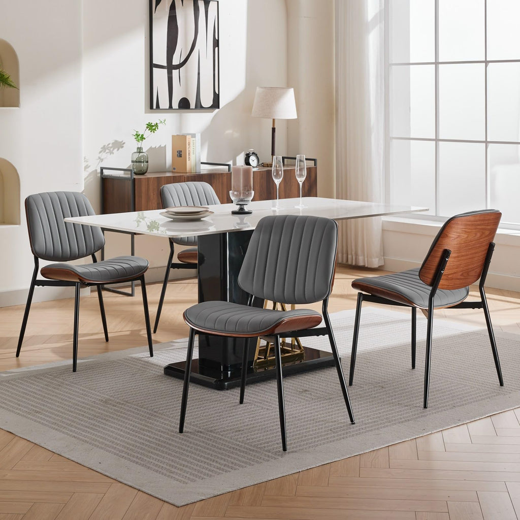 REONEY Dining Chairs Set of 4, Mid-Century Modern Kitchen Chairs, Black