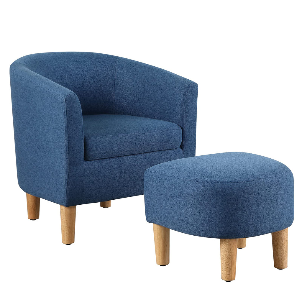 DAZONE Accent Chair with Ottoman, Modern Comfy Armchair Upholstered Barrel Club Chair and Footrest Set, Fabric Tub Arm Chairs for Living Room Bedroom Small Spaces Apartment Office, Set of 2, Gray