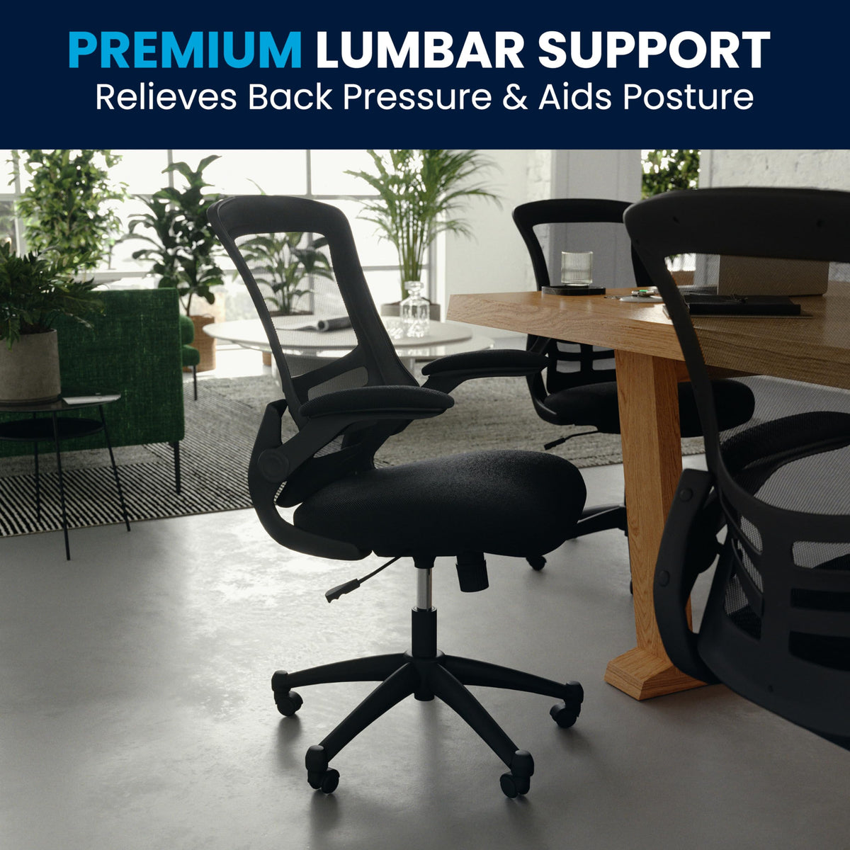 Flash Furniture Set of 4 Mid-Back Swivel Ergonomic Task Office Chairs with Flip-Up Arms, Black Mesh
