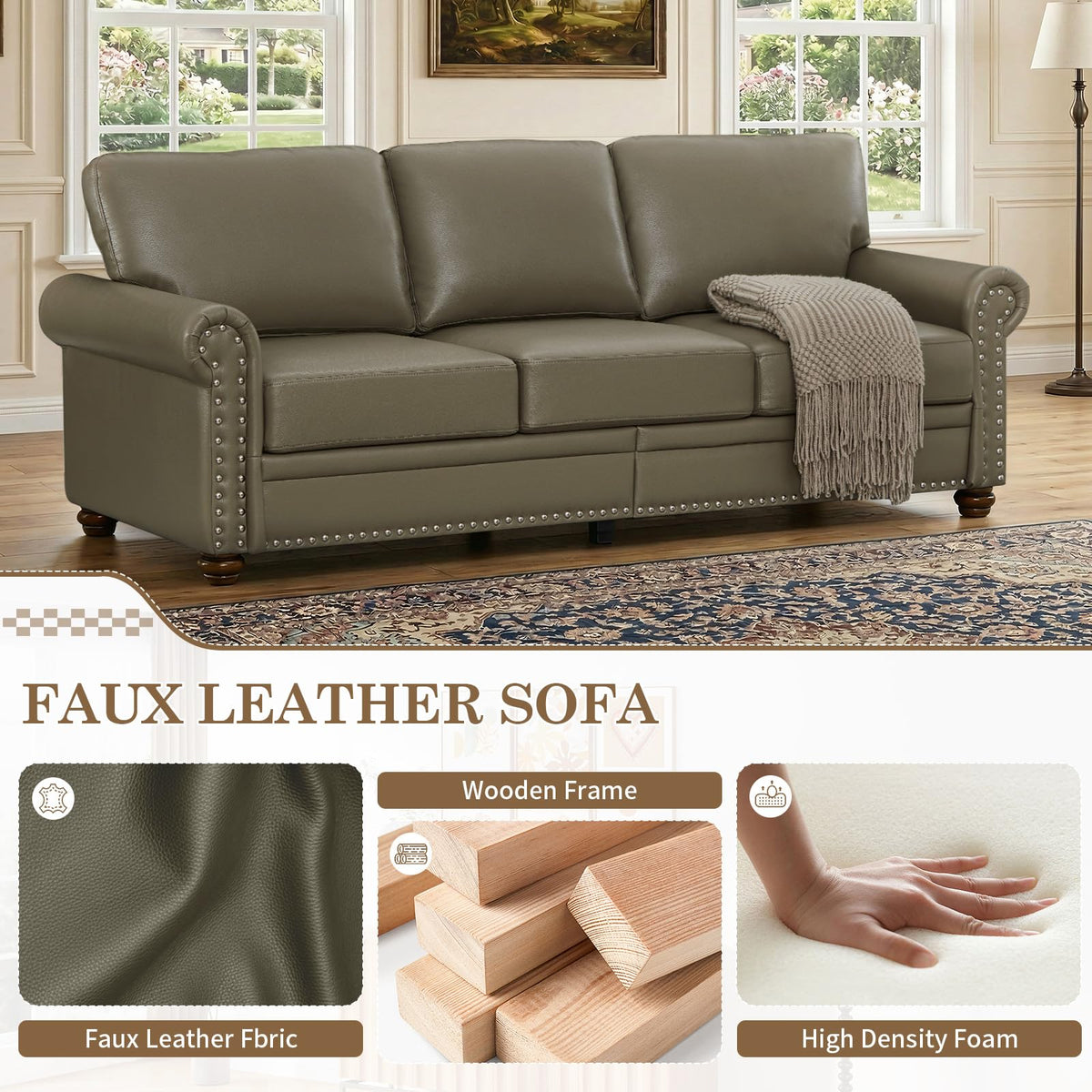 2 Piece Couch Sets for Living Room,Mid Century Modern Couch with Storage Nailhead Trim & Rolled Armrests,Deep Seat Comfy Couch,Furniture Set for Living Room,Bedroom,Office(Navy Blue,Loveseat+3 Seater)
