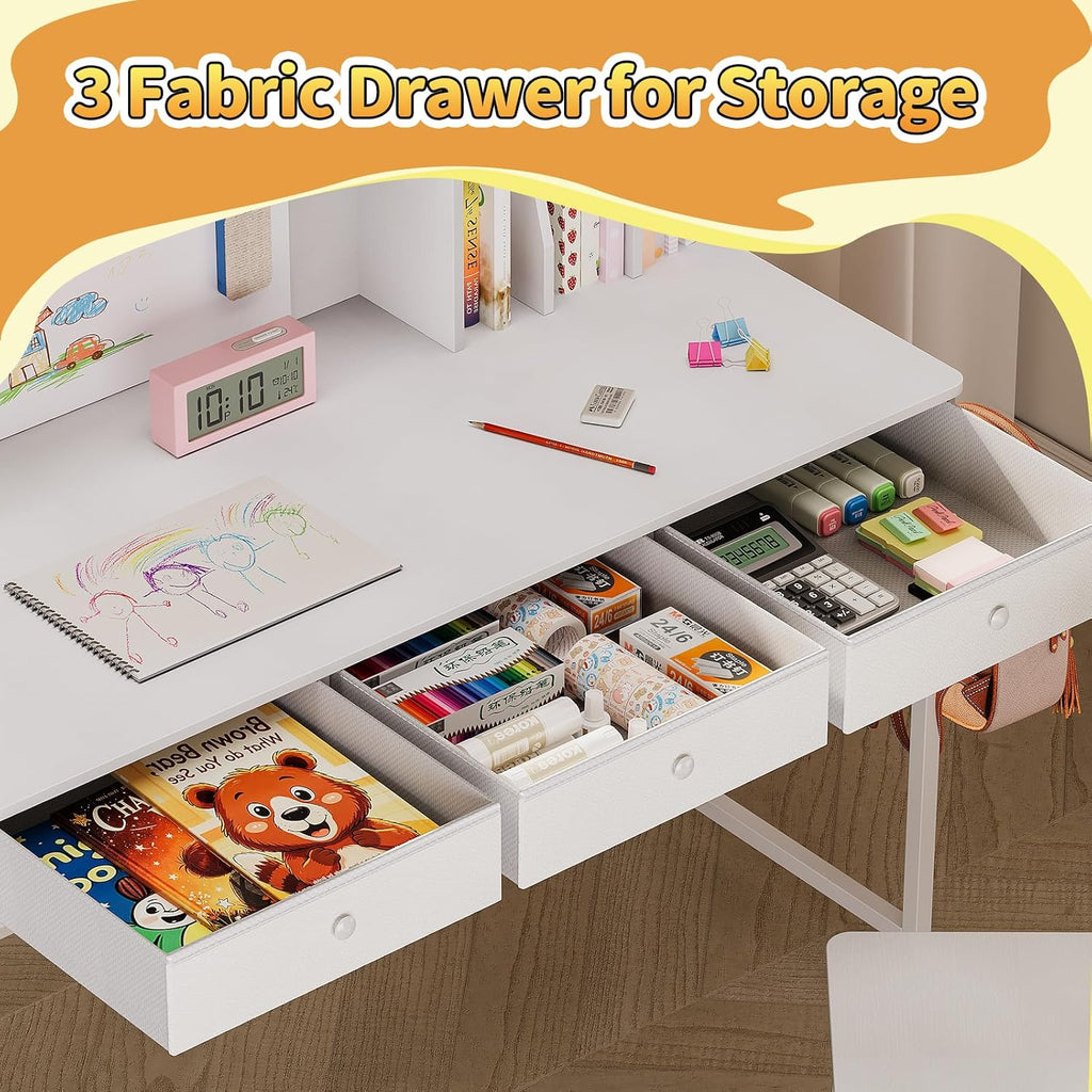 Kids Desk and Chair Set, 6-12, Study Desk with Hutch and Storage