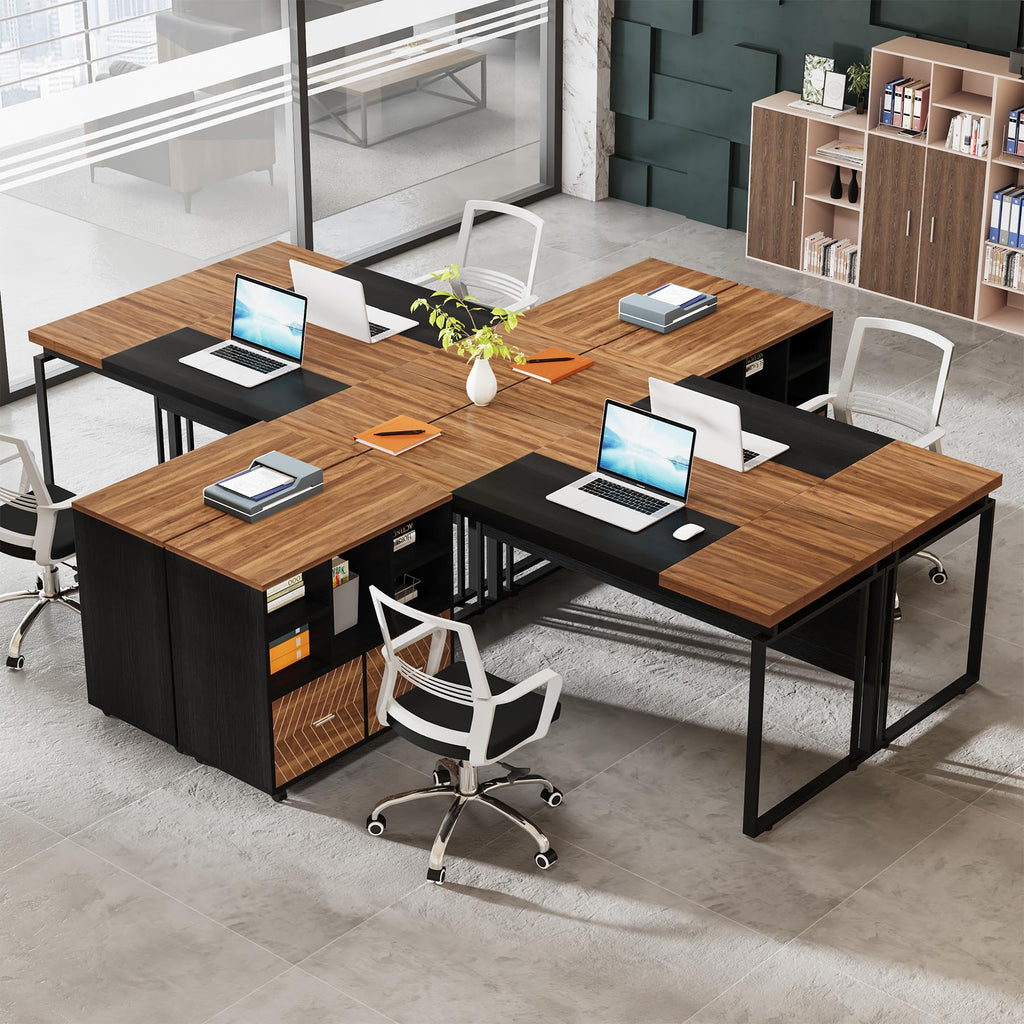 Tribesigns L-Shaped Executive Desk with Reversible File Cabinet, 63" Office Desk with Storage Drawers, Computer Desk Set (Oak Karo & White)