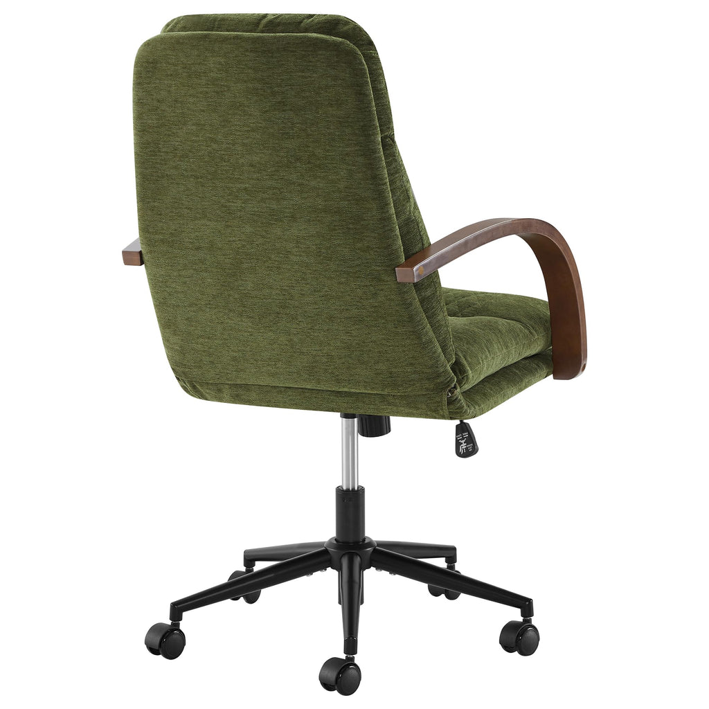 KISLOT Home Office Desk Chair, Ergonomic Office Chair with Lumbar Support, Adjustable Swivel Computer Chair with Wheels, Faux Leather Executive Task Chair with Wood Arms, Set of 2, Brown