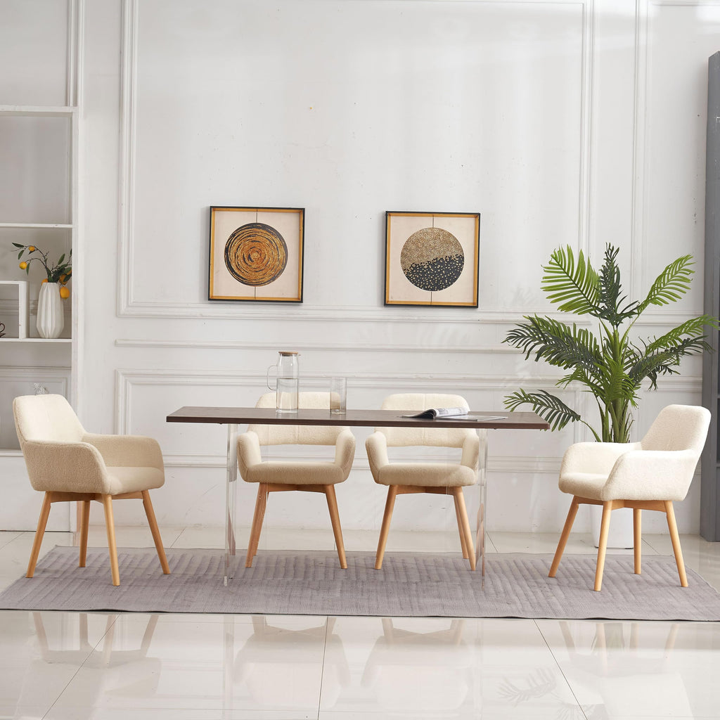 Mid Century Modern Dining Chairs Set of 2 & 4 & 6 Comfy Accent Chair Upholstered Kitchen Dining Living Room Chairs for Bedrooms Waiting Room Home Arm Desk Chair No Wheels (Beige, 2)