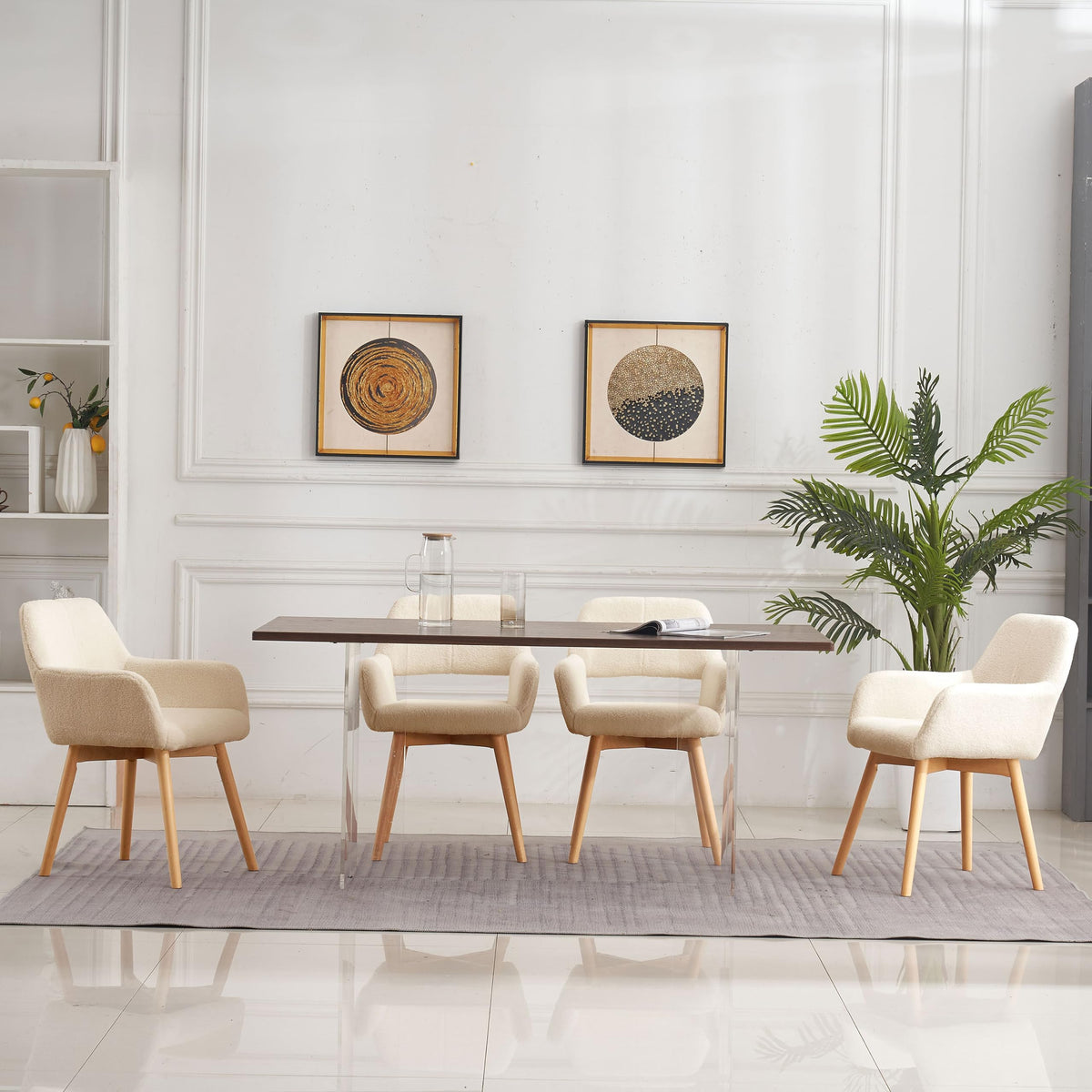 Mid Century Modern Dining Chairs Set of 2 & 4 & 6 Comfy Accent Chair Upholstered Kitchen Dining Living Room Chairs for Bedrooms Waiting Room Home Arm Desk Chair No Wheels (Beige, 2)
