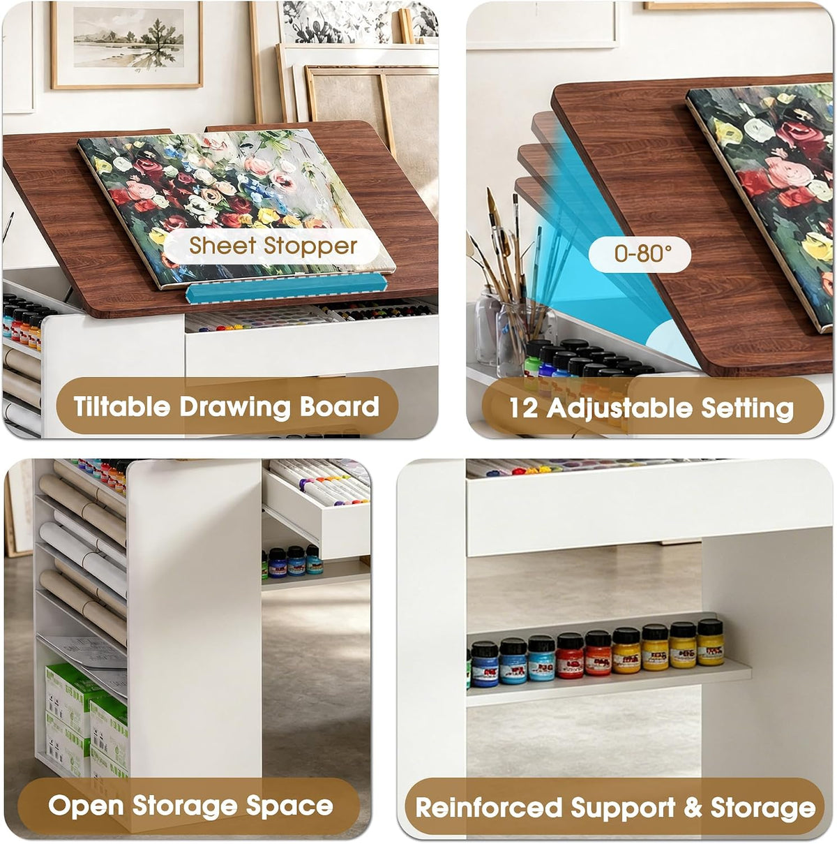Adjustable Drafting Table with Storage & Removable Shelves