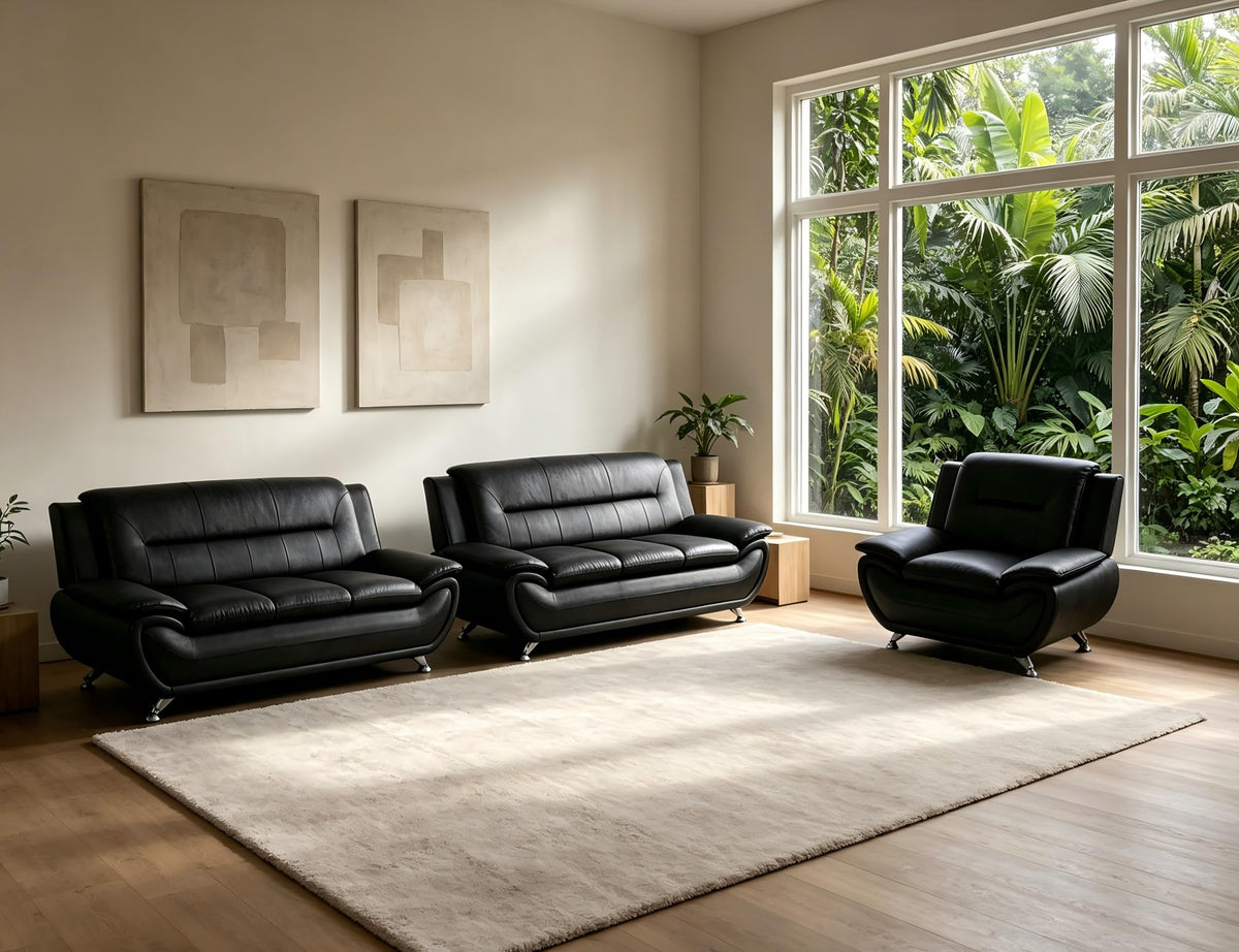 Creamy White Living Room Furniture Set, 2-Piece Modern Faux Leather Couches for Home, Living Room Sofa Sets, 3-Seater Sofa and Loveseat with Metal Feet, Couch Set for Bedroom, Hotel, Office