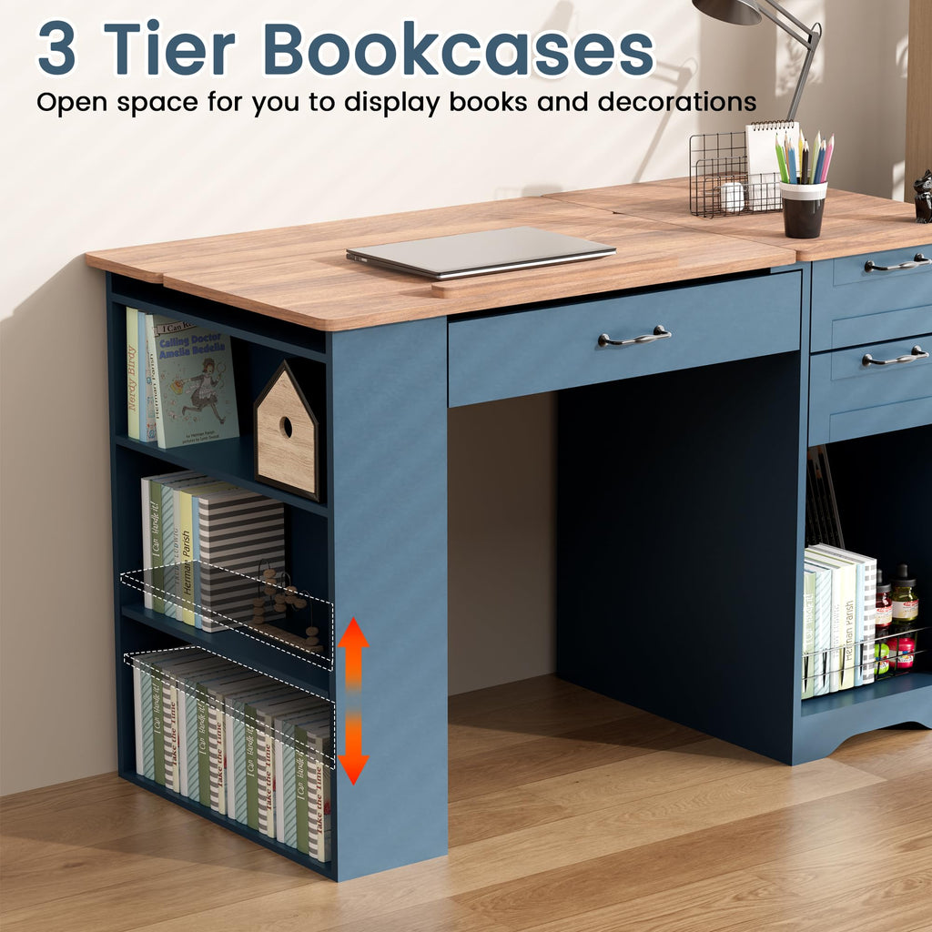 Drafting Table with Storage Cabinet & Drawers, Adjustable Drawing Table with Open Shelves, Craft Art Desk for Artists, Painters, Drawing, Crafting, Reading, Writing, Working