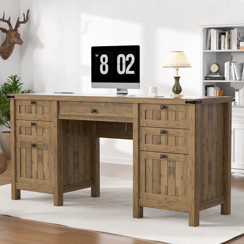 62" Executive Desk Home Office Desk with File Drawer & Cabinet
