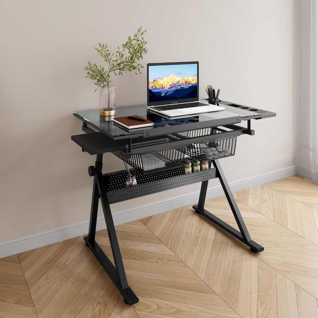 Drafting Table Desk with Storage, Art Table for Adults
