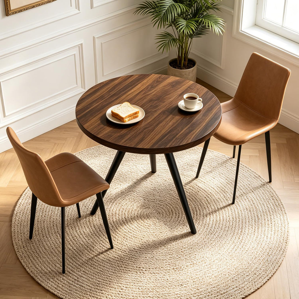 34.6" Round Dining Table Set for 4, Modern Kitchen Coffee Table Set, Walnut