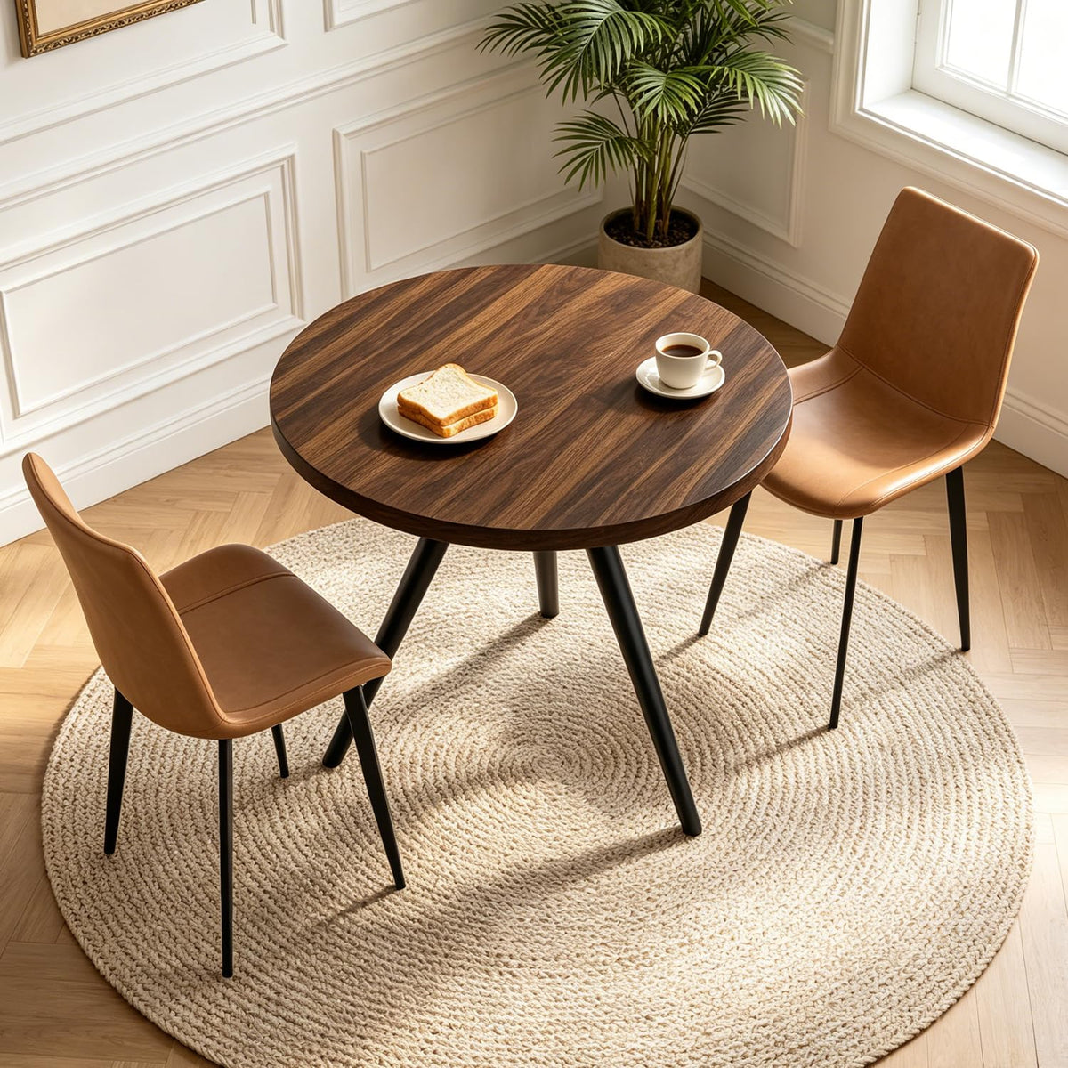 34.6" Round Dining Table Set for 4, Modern Kitchen Coffee Table Set, Walnut