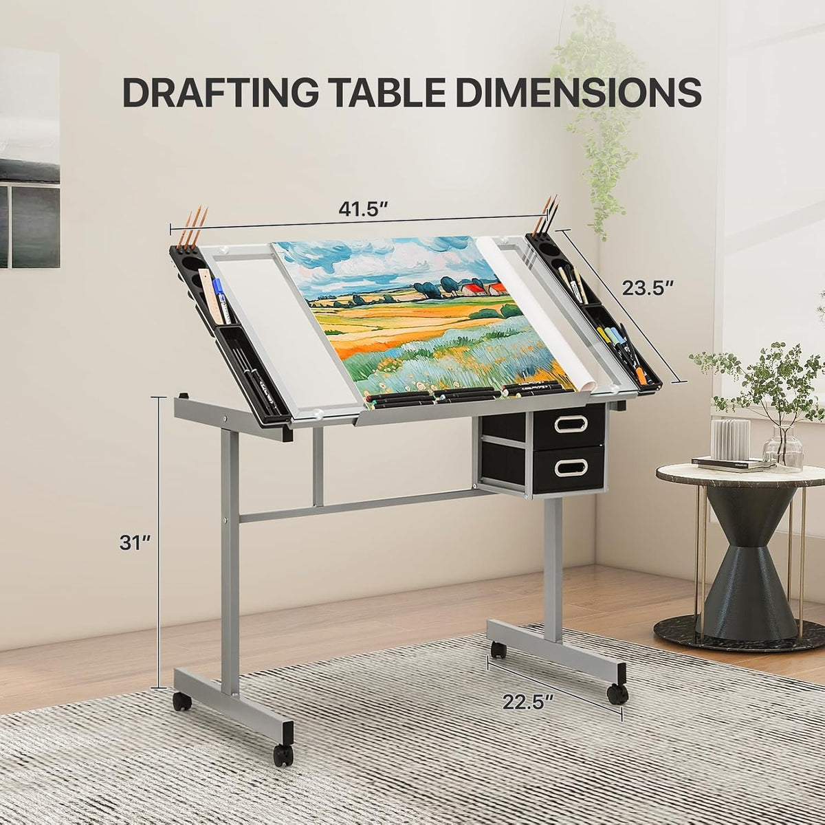 Athena Collection Professhional Drafting Table for Adults Teens, Light Grey