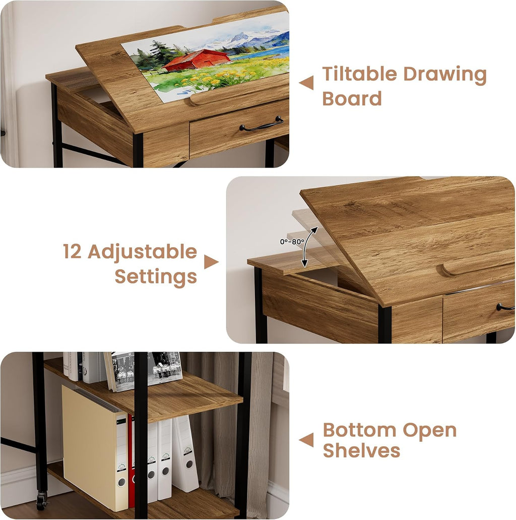 Rolling Drafting Table, Crafting Table with Storage, Computer Desk ï»¿