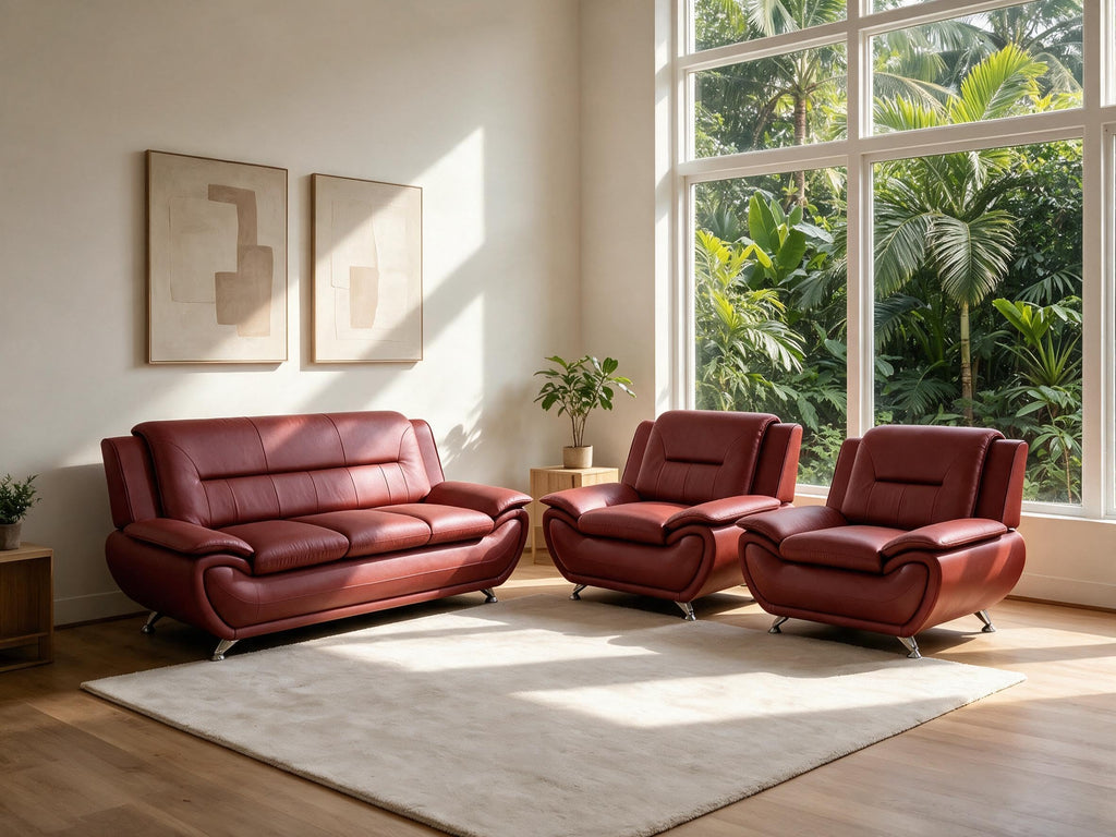 Creamy White Living Room Furniture Set, 2-Piece Modern Faux Leather Couches for Home, Living Room Sofa Sets, 3-Seater Sofa and Loveseat with Metal Feet, Couch Set for Bedroom, Hotel, Office