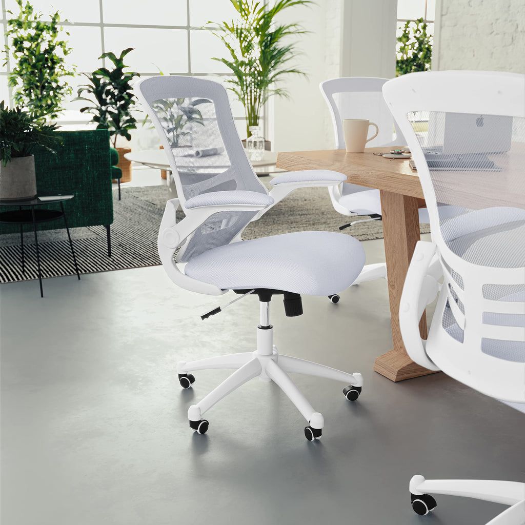 Flash Furniture Set of 4 Mid-Back Swivel Ergonomic Task Office Chairs with Flip-Up Arms, Black Mesh
