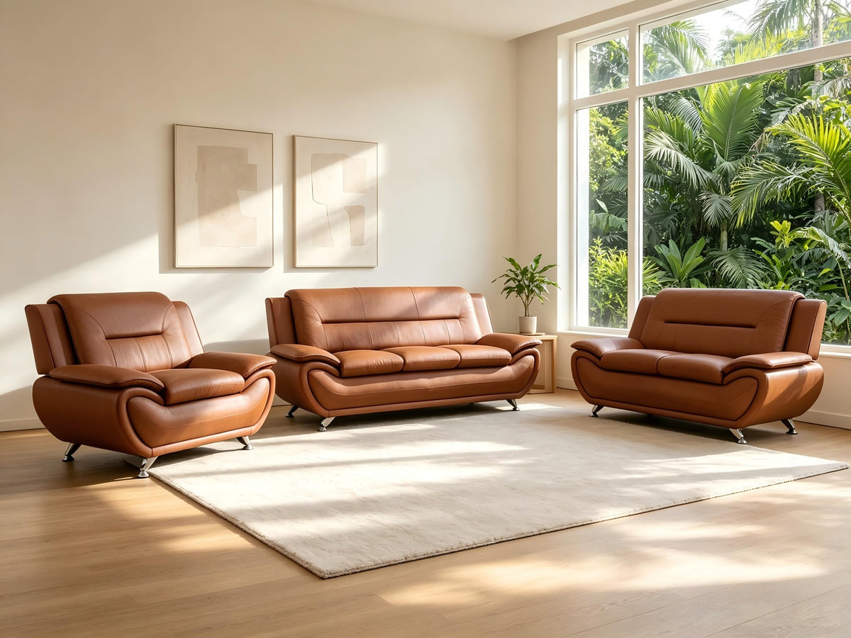 Creamy White Living Room Furniture Set, 2-Piece Modern Faux Leather Couches for Home, Living Room Sofa Sets, 3-Seater Sofa and Loveseat with Metal Feet, Couch Set for Bedroom, Hotel, Office