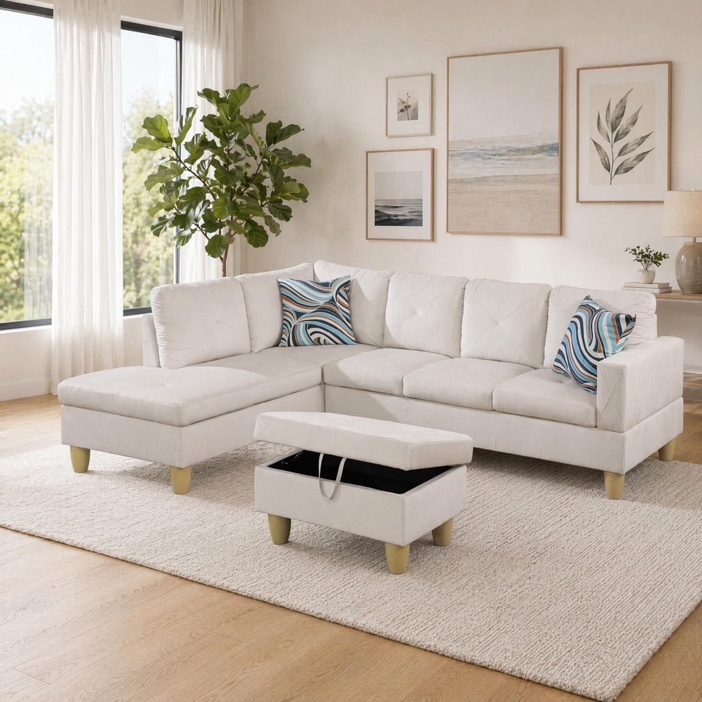 97.5" Leather L Shaped Couch with Left Chaise & Cup Holder, Sectional Sofas Modular Furniture Set with Storage Ottoman, Convertible Couches for Living Room, Office & Small Space (Black)