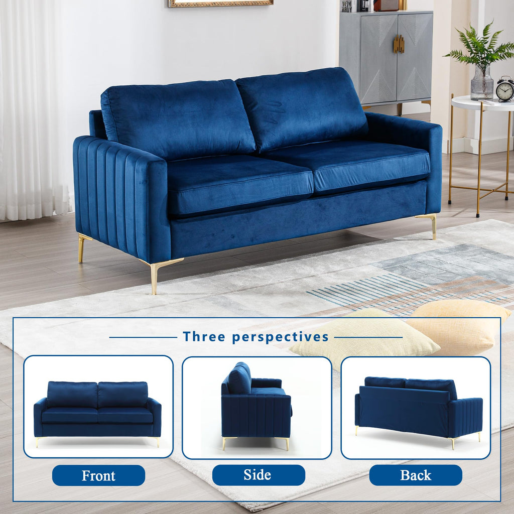 2 Piece Sofa and Loveseat Set, Comfy Tufted Velvet Couch and Loveseat Sets Furniture with Gold Leg, Mid Century Modern Couch Soft Upholstered Sofa Set of 2 for Living Room Bedroom Office (Navy Blue)