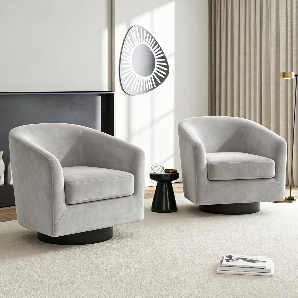 Faux Leather Swivel Accent Chairs Set of 2, Barrel Armchair, Brown