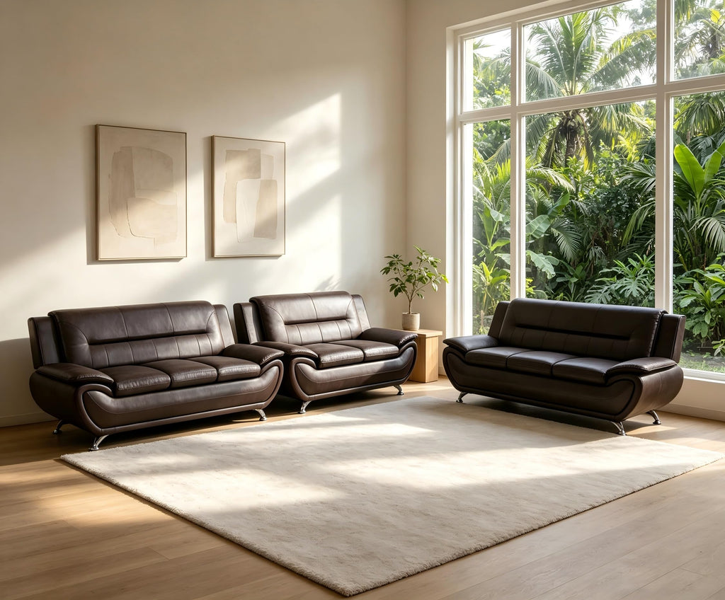 Creamy White Living Room Furniture Set, 2-Piece Modern Faux Leather Couches for Home, Living Room Sofa Sets, 3-Seater Sofa and Loveseat with Metal Feet, Couch Set for Bedroom, Hotel, Office