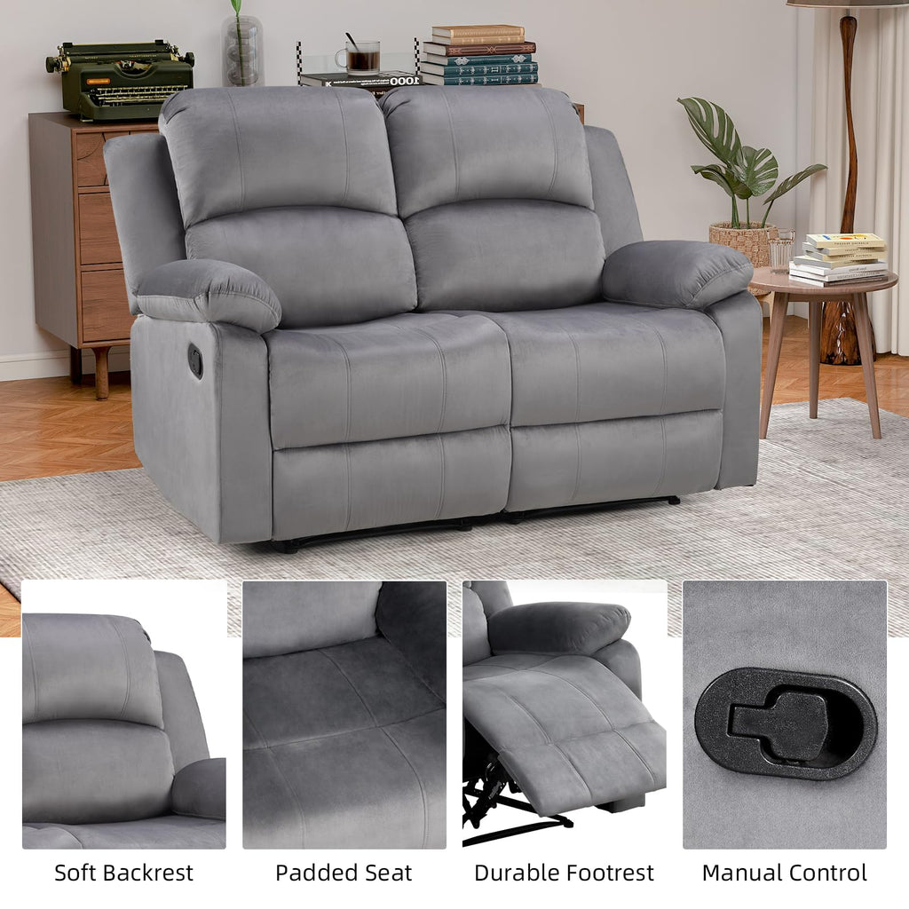 EBELLO Manual Faux Leather Reclining Couch Set for Living Room, Include 1 Recliner Chair, 1 Loveseat Sofa, Recliner Sofa Furniture Set for Home and Office, Black