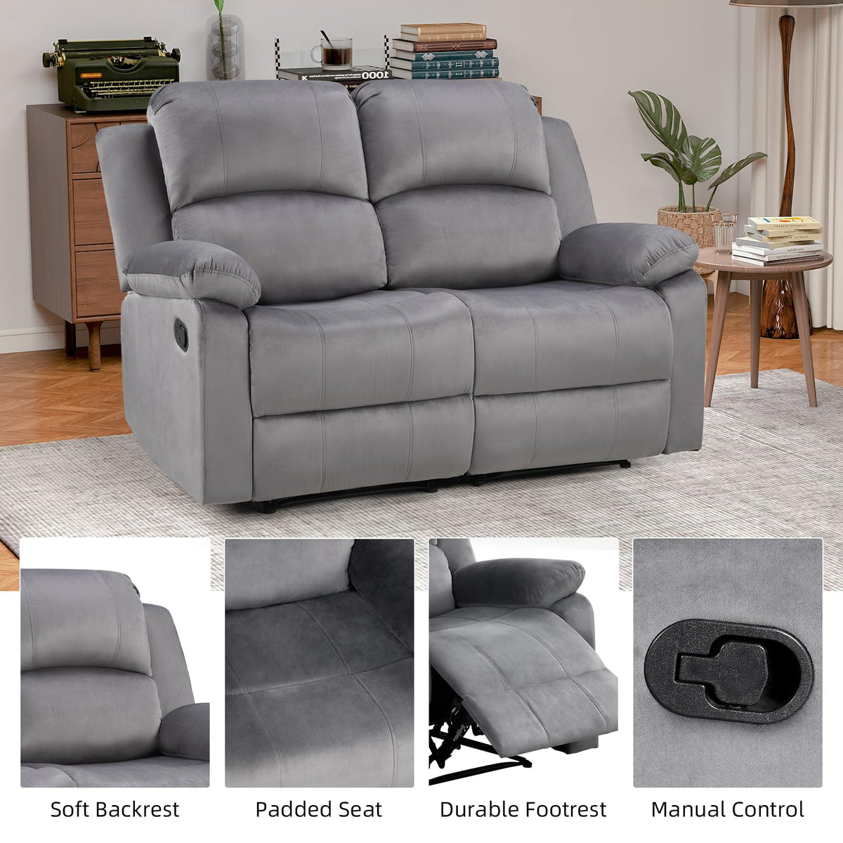EBELLO Manual Faux Leather Reclining Couch Set for Living Room, Include 1 Recliner Chair, 1 Loveseat Sofa, Recliner Sofa Furniture Set for Home and Office, Black