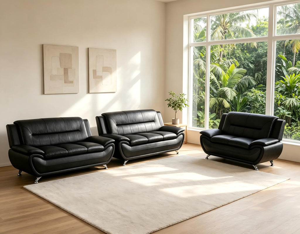 Creamy White Living Room Furniture Set, 2-Piece Modern Faux Leather Couches for Home, Living Room Sofa Sets, 3-Seater Sofa and Loveseat with Metal Feet, Couch Set for Bedroom, Hotel, Office