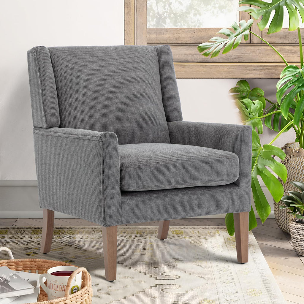 COLAMY Modern Wingback Living Room Chair, Upholstered Fabric Accent Armchair, Single Sofa Chair with Lounge Seat and Wood Legs for Office/Bedroom/Reading Spaces, Beige