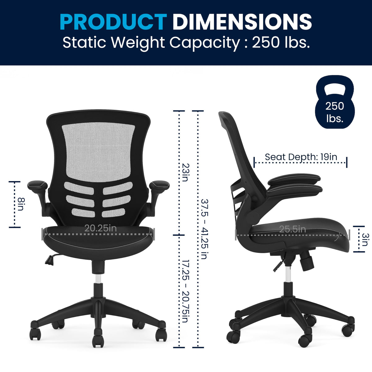 Flash Furniture Set of 4 Mid-Back Swivel Ergonomic Task Office Chairs with Flip-Up Arms, Black Mesh