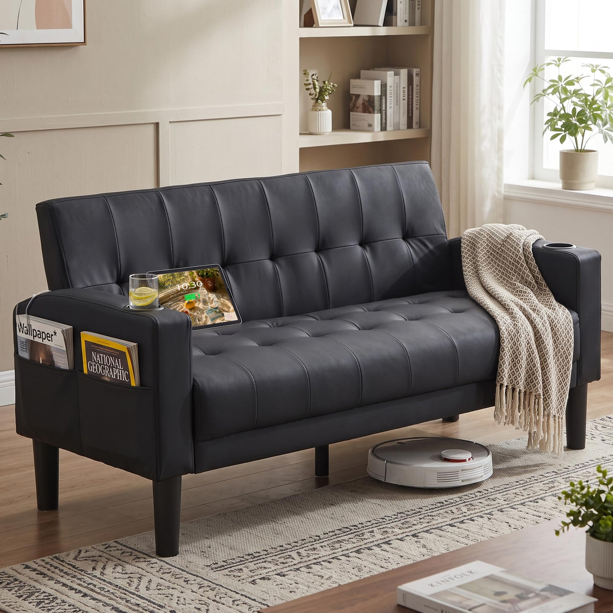 2 Piece Dark Grey Fabric Linen Mid Century Modern Living Room Sofa Set