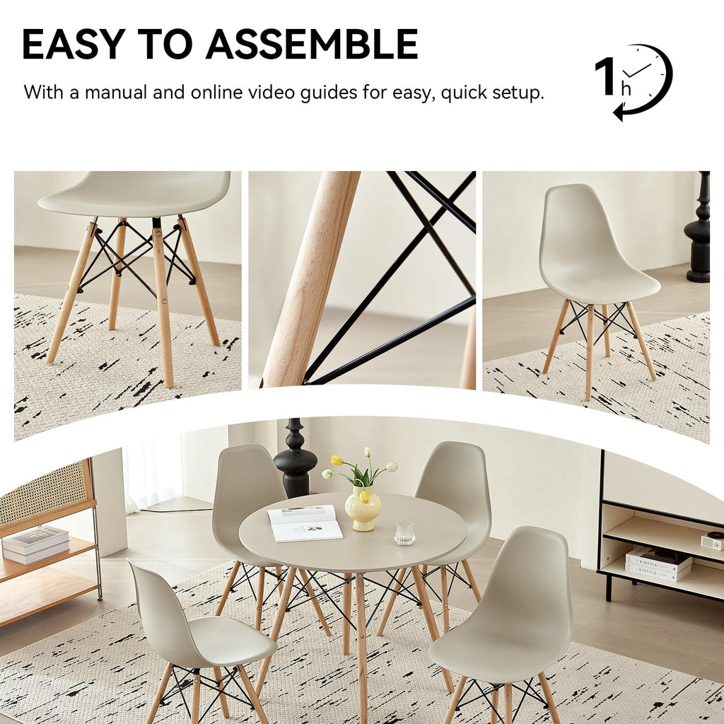 5-Piece Round Dining Set, 35.5" Black Table & Light Gray Chair