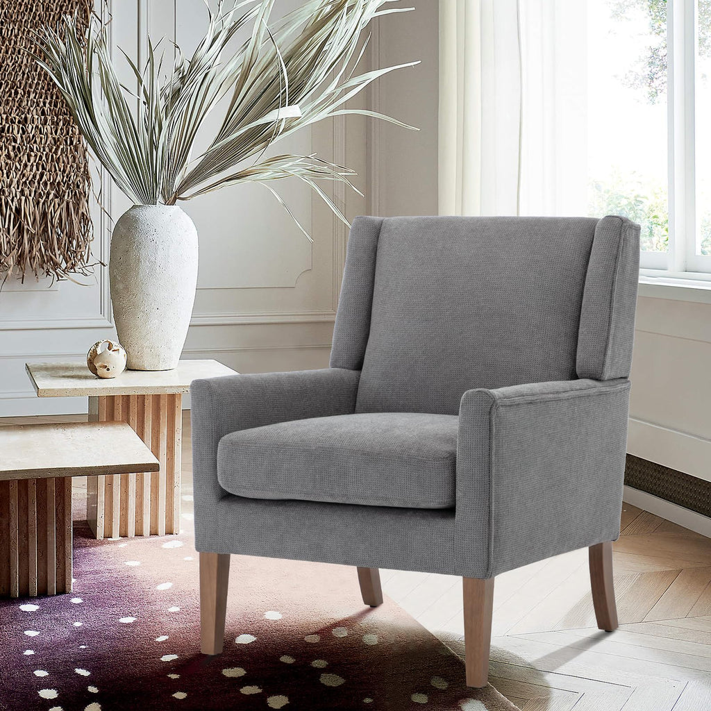 COLAMY Modern Wingback Living Room Chair, Upholstered Fabric Accent Armchair, Single Sofa Chair with Lounge Seat and Wood Legs for Office/Bedroom/Reading Spaces, Beige