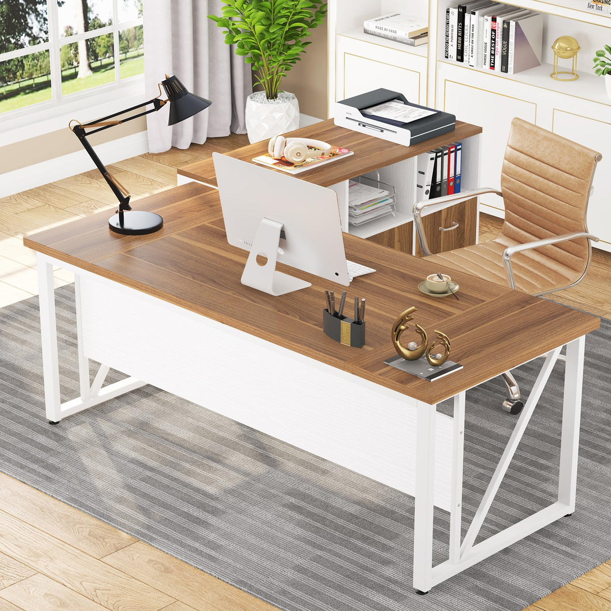 Tribesigns 55 inches Executive Desk and 43" lateral File Cabinet, L-Shaped Computer Desk Home Office Furniture with Drawers and Storage Shelves, Office Table with Cabinet