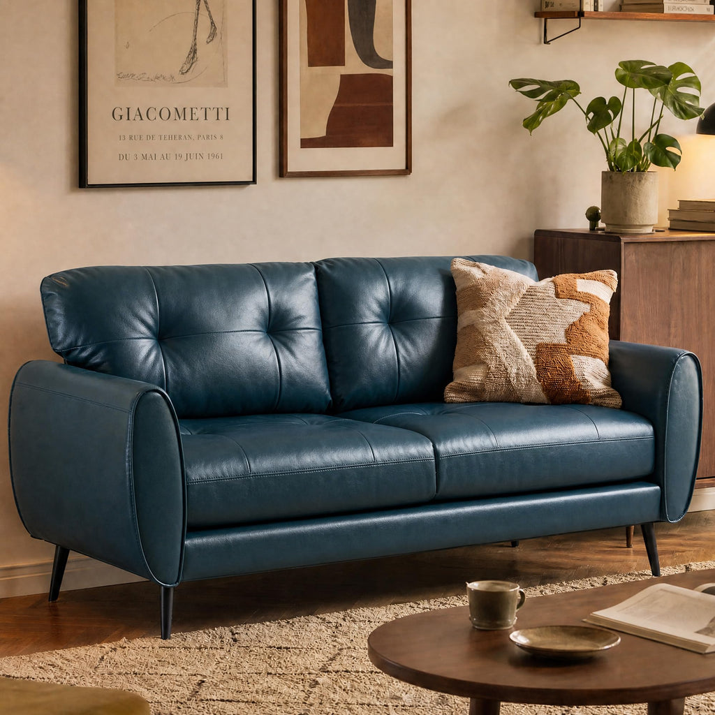 61'' Small Leather Loveseat and Chair, 3 Piece Living Room Sets, Black