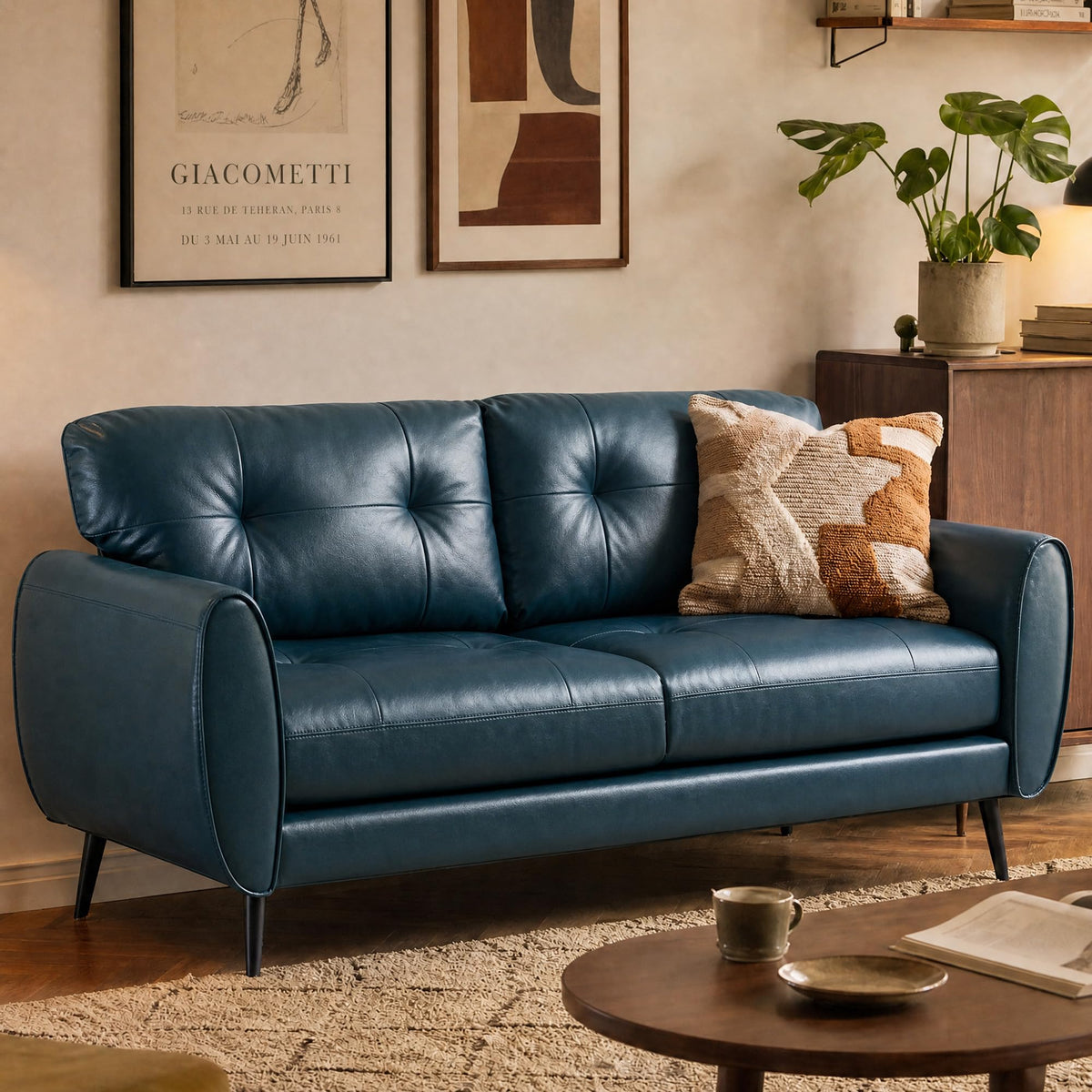 61'' Small Leather Loveseat and Chair, 3 Piece Living Room Sets, Black