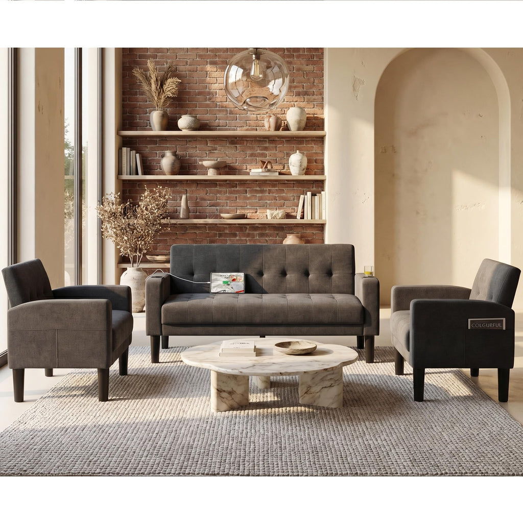 TYBOATLE Living Room Set, PU Leather Couch and Chairs w/USB & Type-C Ports