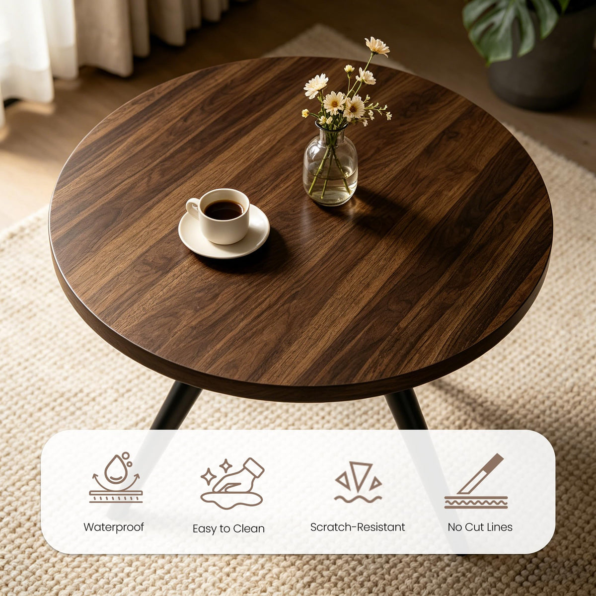 34.6" Round Dining Table Set for 4, Modern Kitchen Coffee Table Set, Walnut