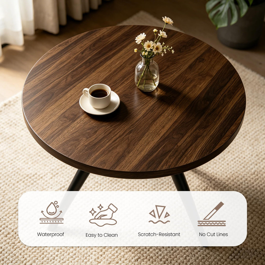 34.6" Round Dining Table Set for 4, Modern Kitchen Coffee Table Set, Walnut