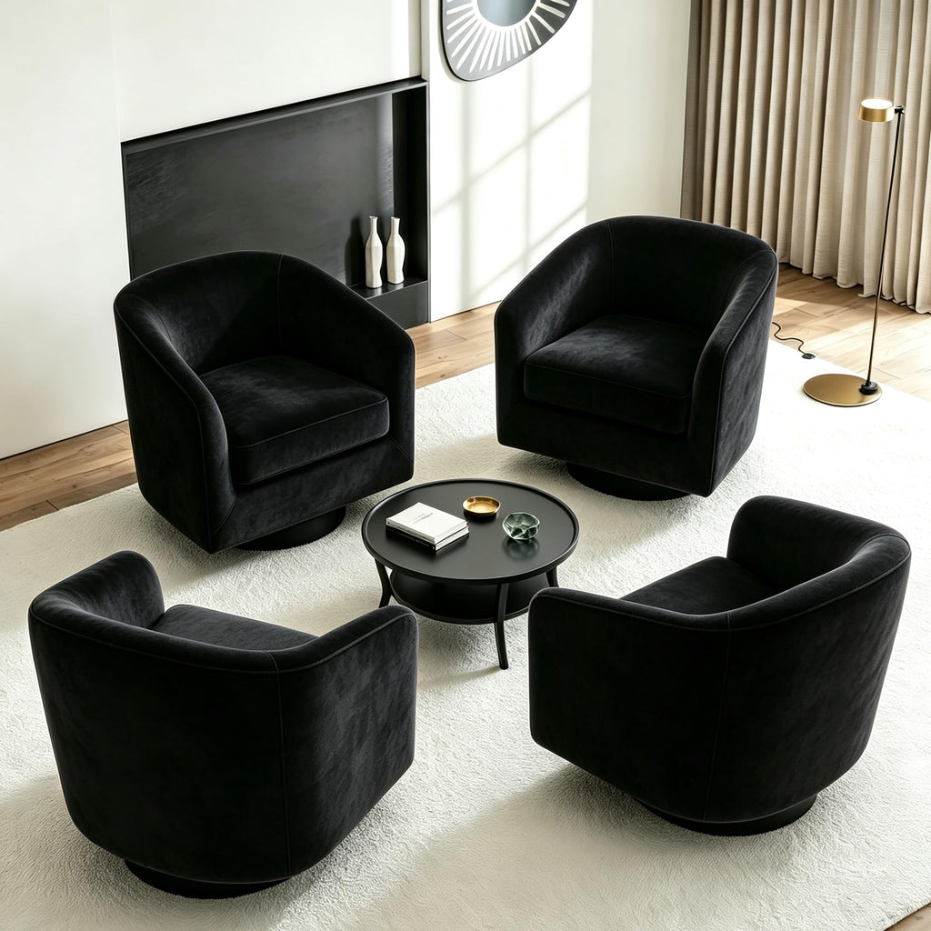 Faux Leather Swivel Accent Chairs Set of 2, Barrel Armchair, Brown