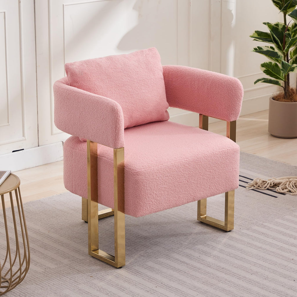 YISHENG Modern Barrel Accent Chairs Set of 2, Living Room Side Chairs with Golden Metal Legs Soft Upholstered Reading Armchairs no Wheels for Vanity/Reception Room//Bedroom/Lounge/Office,Black Teddy