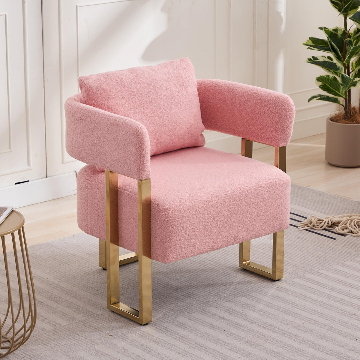 YISHENG Modern Barrel Accent Chairs Set of 2, Living Room Side Chairs with Golden Metal Legs Soft Upholstered Reading Armchairs no Wheels for Vanity/Reception Room//Bedroom/Lounge/Office,Black Teddy