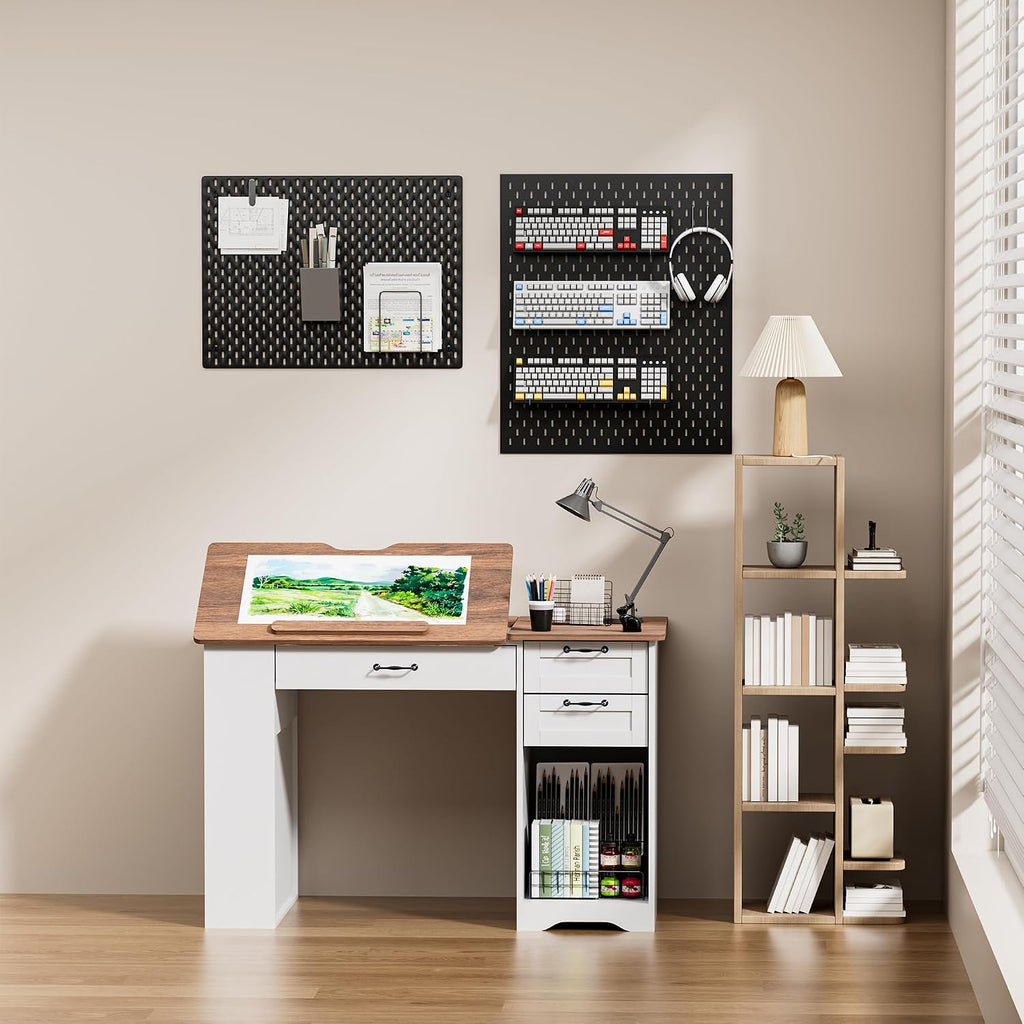 Drafting Table with Storage Cabinet & Drawers, Adjustable Drawing Table with Open Shelves, Craft Art Desk for Artists, Painters, Drawing, Crafting, Reading, Writing, Working