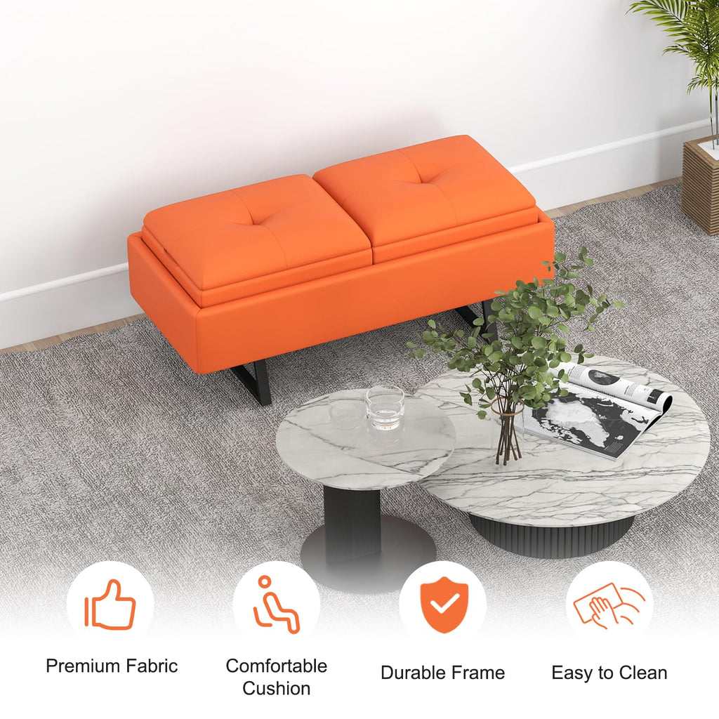MOTION Leather Bench Waiting Room Chairs - 3 Seat Office Guest Reception Bench with Cushion, Waiting Room Bench Seating, Office Furniture Lobby Chairs for Salon, Shop, Set of 2, Orange