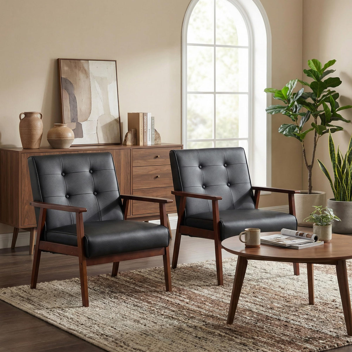 JIASTING Mid-Century Modern Leather Accent Chair Set of 2