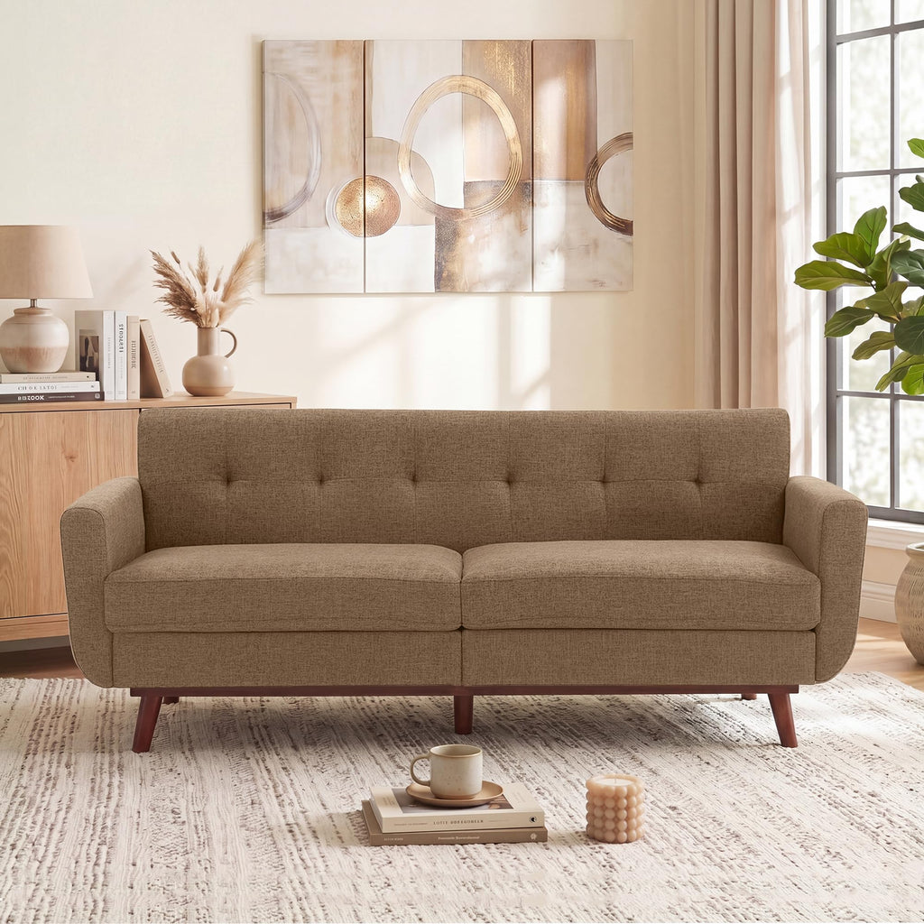 Kingfun 2 Piece Loveseat and Sofa Sets, Mid Century Modern Love Seat Couches for Living Room, Button Tufted Upholstered Furniture, Small Couch for Bedroom, Office, Beige