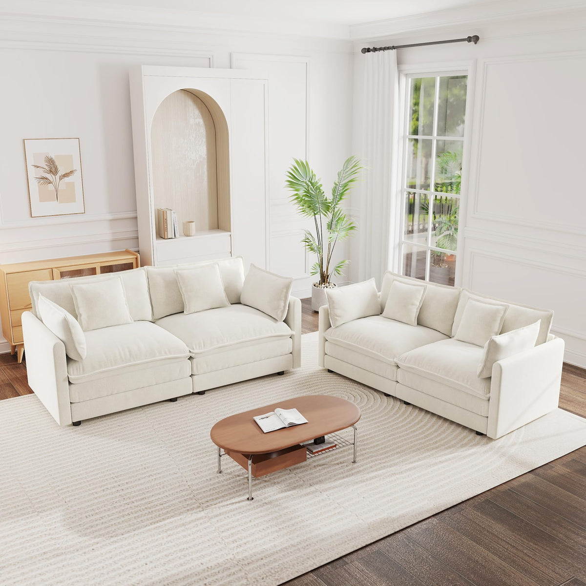 mikibama Luxury 2 Piece Loveseat Couch & Sofa Armchair Set, Modern Upholstered Chenille Cloud Couches Set Furniture with 5 Pillow for Living Room Bedroom Office Apartment, Evergreen