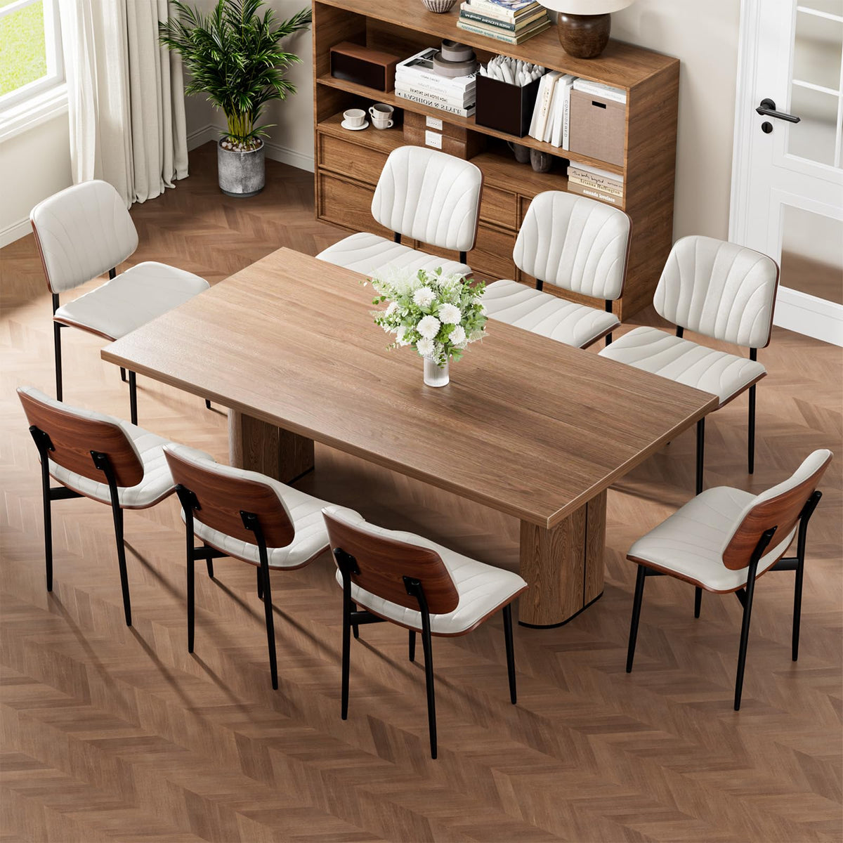 REONEY Dining Chairs Set of 4, Mid-Century Modern Kitchen Chairs, Black