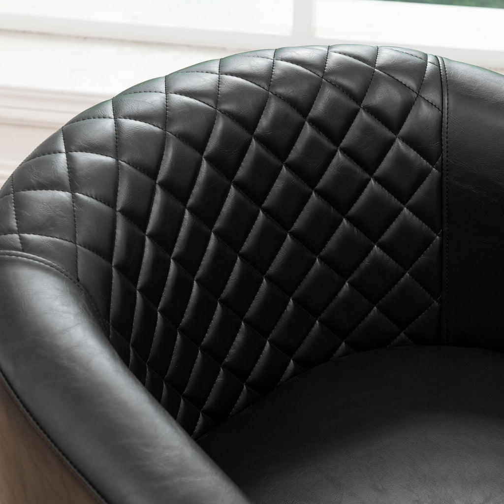 KINWELL 29" W Faux Leather Tufted PU Barrel Club Chairs Set of 2, Black